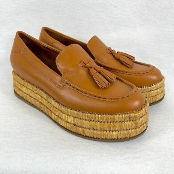 Franco Sarto Tremont Espadrille Tassel Leather Loafer Tan Preppy Modern Bold 9 - Picture 2 of 8